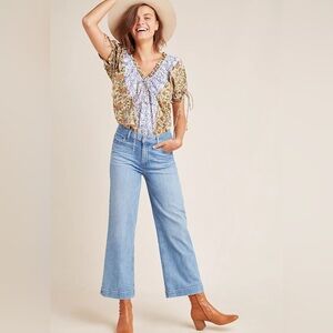 PAIGE by anthropology Blue Barrel Ankle Cropped Jeans